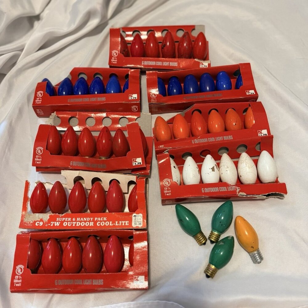 Vintage Xmas Cool Lite Replacement Bulbs C 9 1/4-7 Lot Red Blue White Not Tested